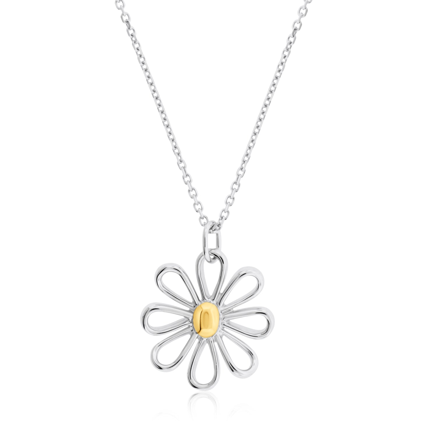 Meredith Leigh Daisy Flower Pendant Necklace in Sterling Silver & 14K Gold