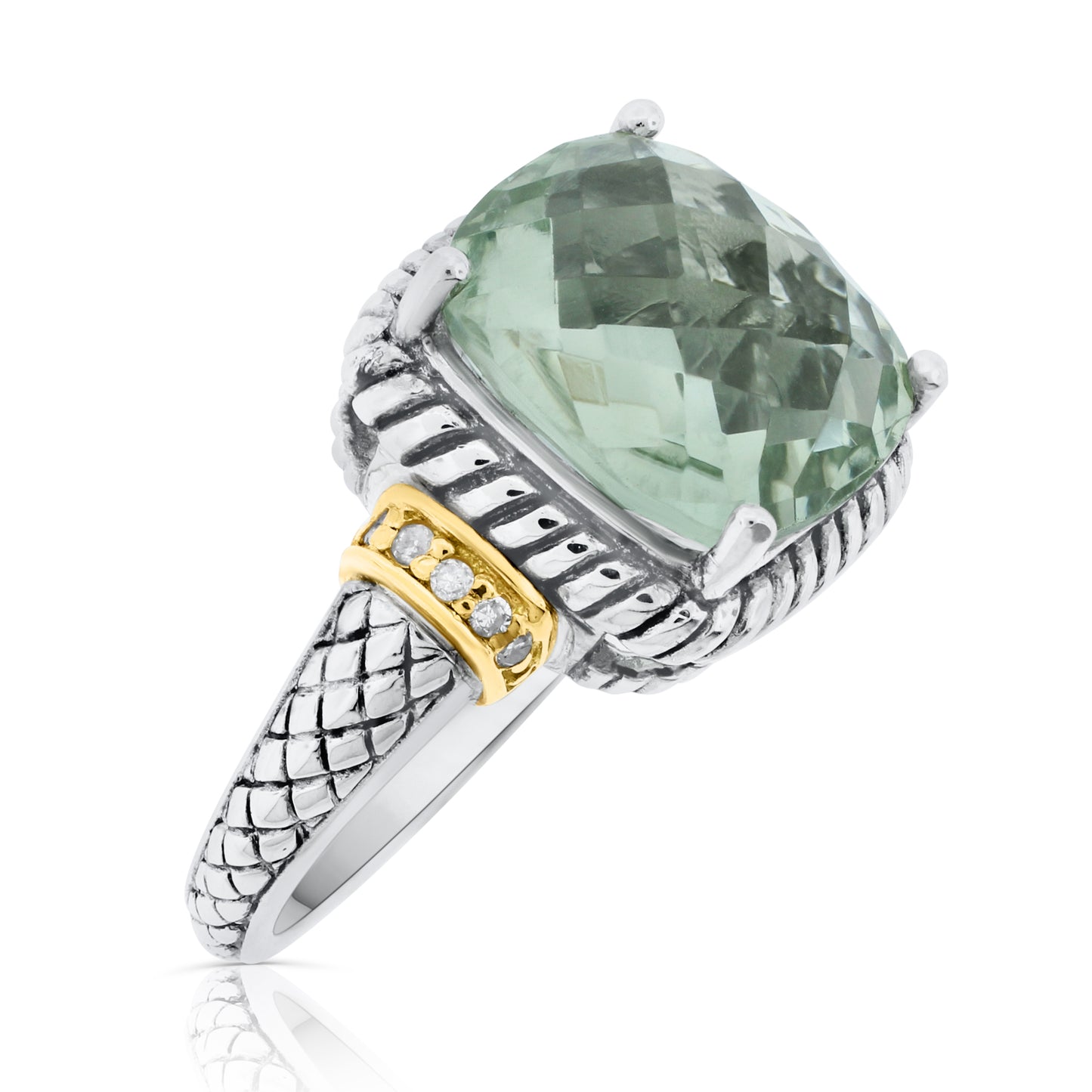 Sterling Silver 14K Gold Green Amethyst Diamond Ring | Shop