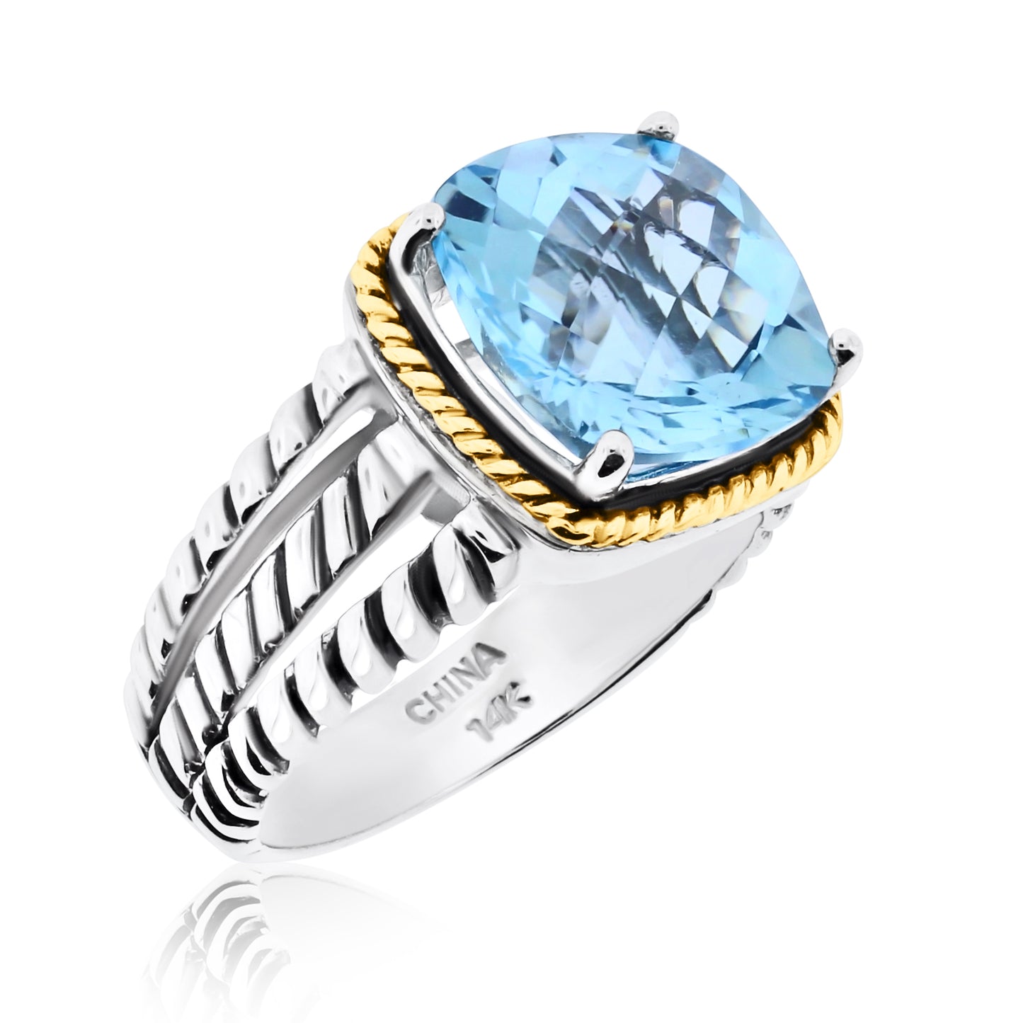 Stunning Sky Blue Topaz Statement Ring in Sterling Silver & 14K Gold