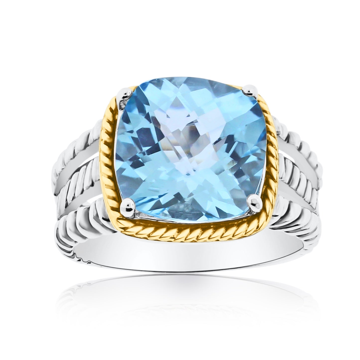 Stunning Sky Blue Topaz Statement Ring in Sterling Silver & 14K Gold