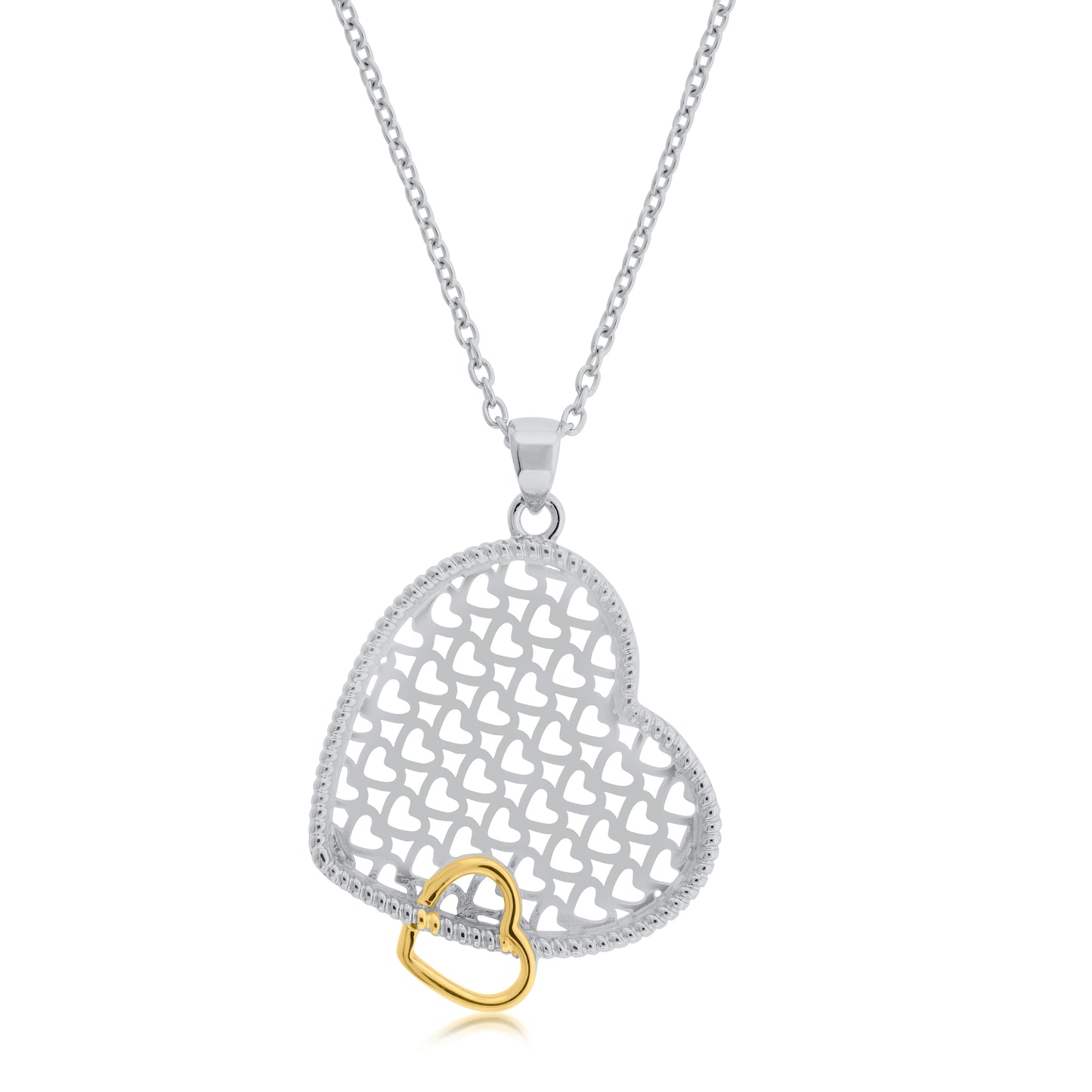 Meredith Leigh Romantic Heart Cutout Pendant Necklace in Sterling Silver with Gold-Plated Accent