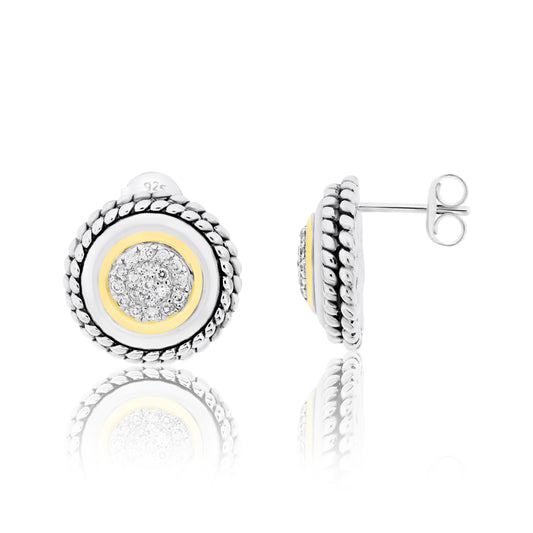Meredith Leigh Sparkling White Zircon Cluster Stud Earrings in Sterling Silver & 14K Gold