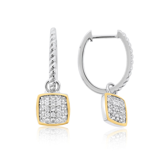 Meredith Leigh Cubic Zirconia Pavé Drop Hoop Earrings in Sterling Silver & 14K Gold