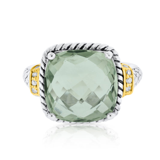 Sterling Silver 14K Gold Green Amethyst Diamond Ring | Shop