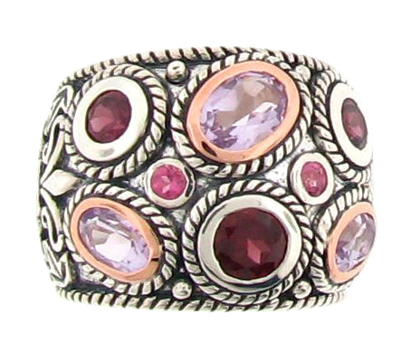 Meredith Leigh Multi-Pink Gemstone Dome Statement Ring in Sterling Silver & 14K Pink Gold