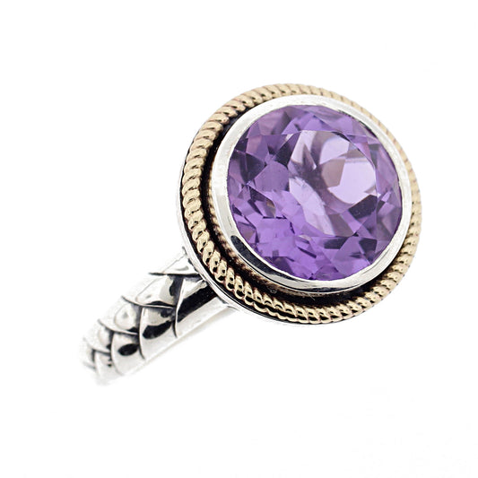 Meredith Leigh Elegant Amethyst Solitaire Ring in Sterling Silver & 14K Gold
