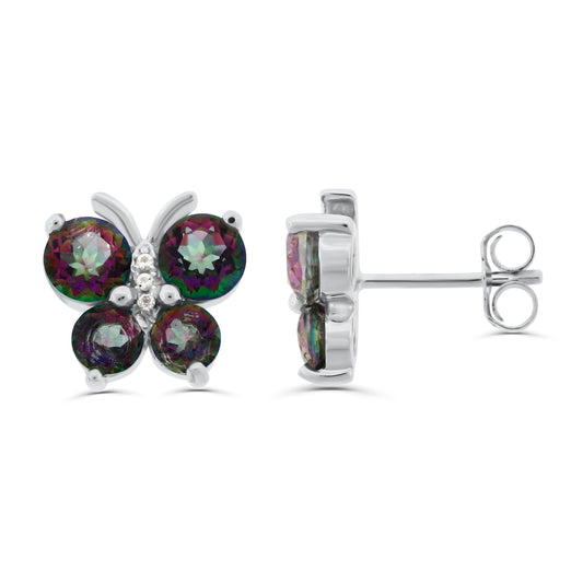 Enchanting Mystic Quartz Butterfly Stud Earrings in Sterling Silver