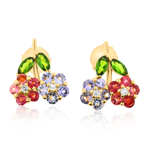 Meredith Leigh Multi-Gemstone Cherry Cluster Earrings in Gold-Plated Sterling Silver