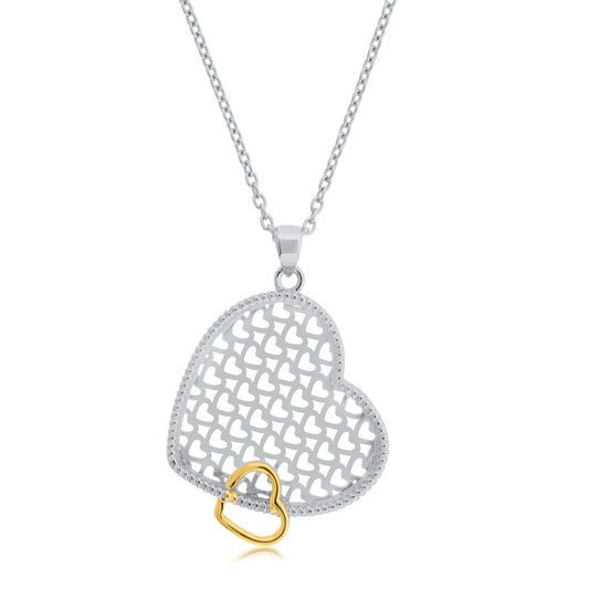 Meredith Leigh Romantic Heart Cutout Pendant Necklace in Sterling Silver with Gold-Plated Accent
