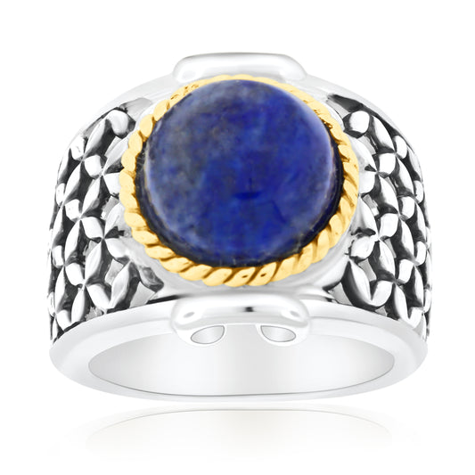 Meredith Leigh Lapis Lazuli Statement Ring in Sterling Silver with Gold-Plated Rope Accent