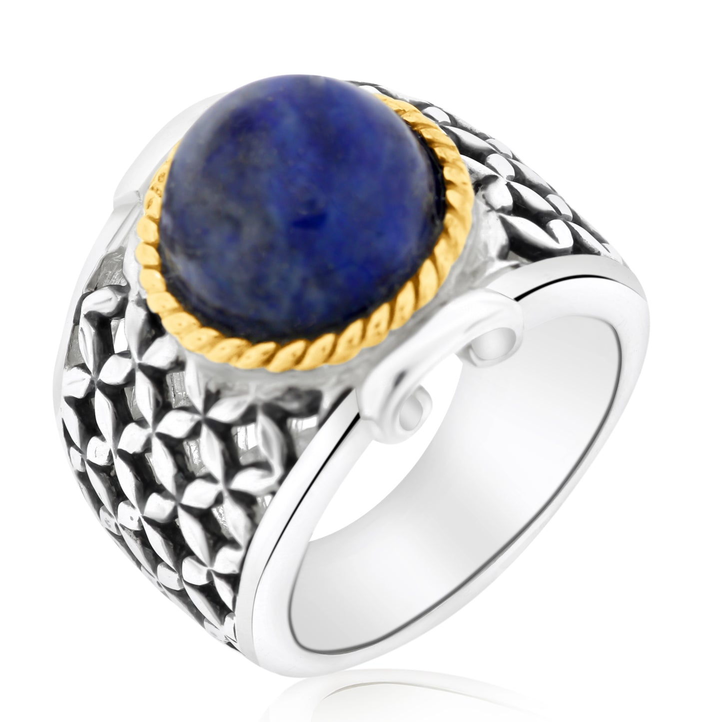 Meredith Leigh Lapis Lazuli Statement Ring in Sterling Silver with Gold-Plated Rope Accent