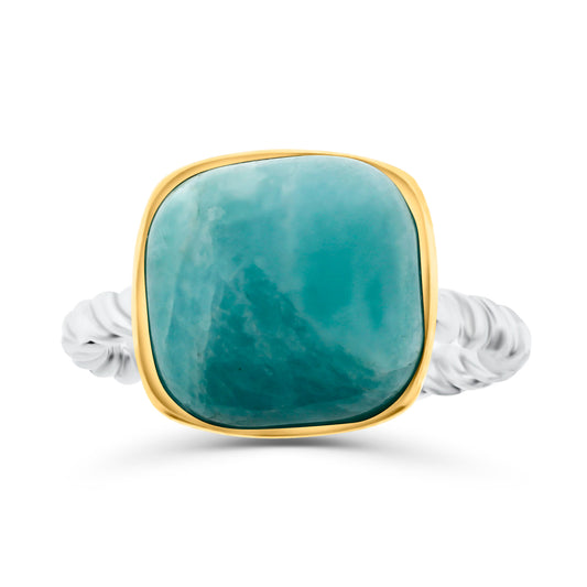 Meredith Leigh Amazonite Twisted Rope Ring in Sterling Silver with Gold-Plated Bezel