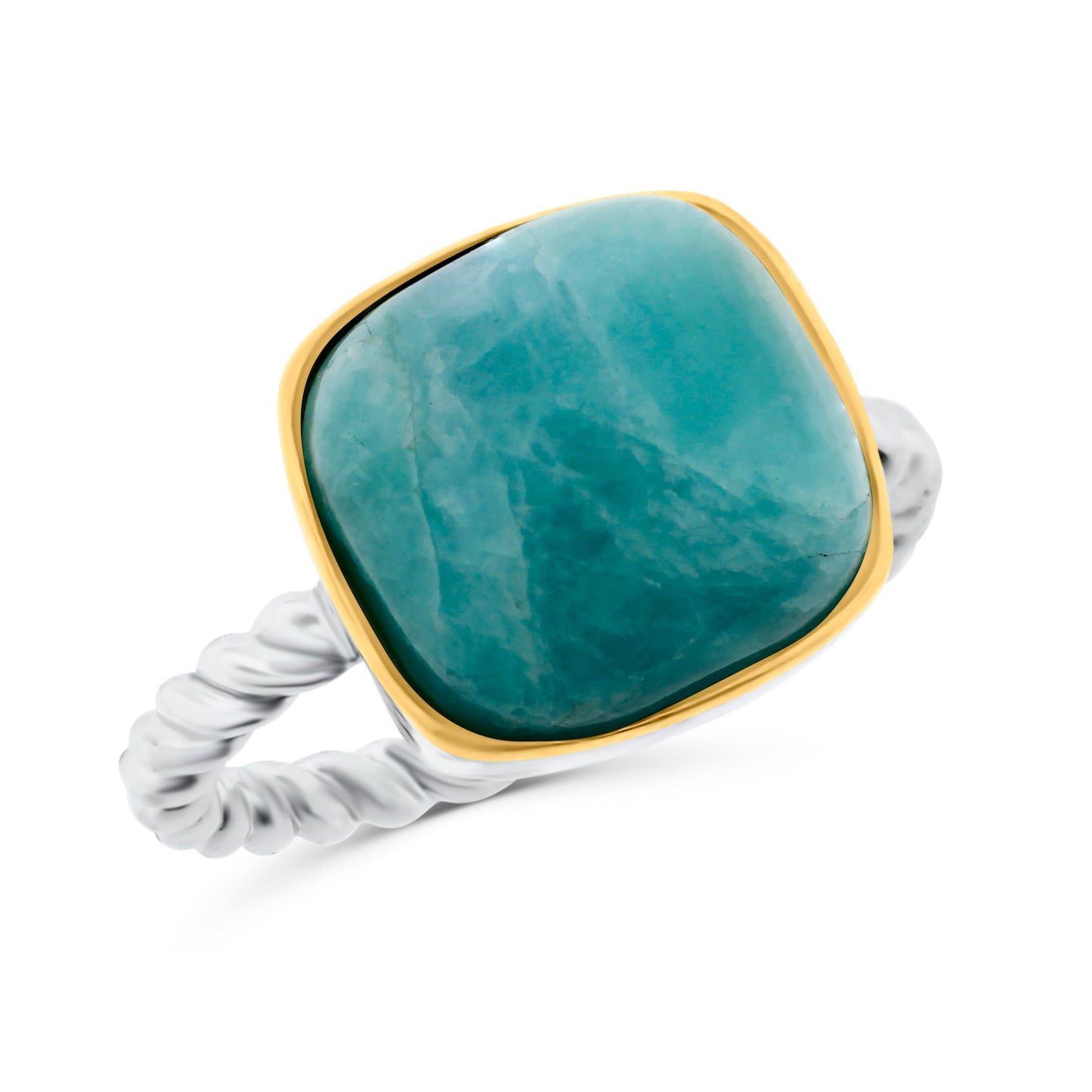 Meredith Leigh Amazonite Twisted Rope Ring in Sterling Silver with Gold-Plated Bezel