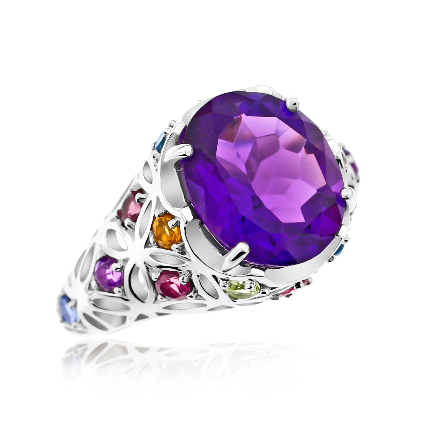 Meredith Leigh Amethyst Multi-Gemstone Cocktail Ring in Sterling Silver
