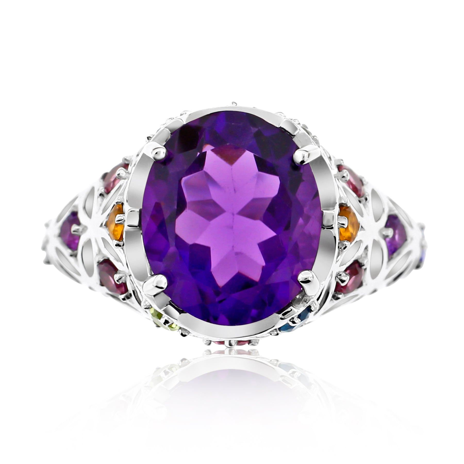 Meredith Leigh Amethyst Multi-Gemstone Cocktail Ring in Sterling