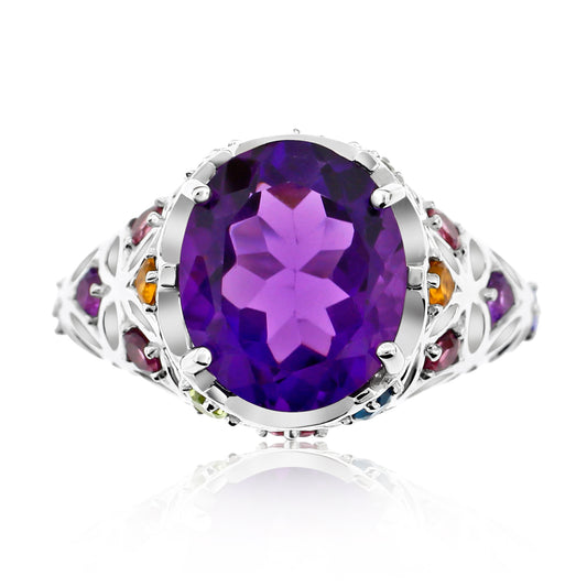 Meredith Leigh Amethyst Multi-Gemstone Cocktail Ring in Sterling Silver