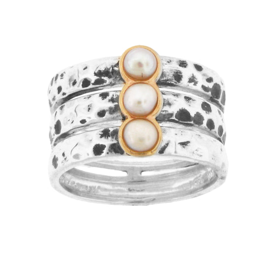 pearl-stackable-ring-set-hammered-silver-gold-bezel-meredith-leigh