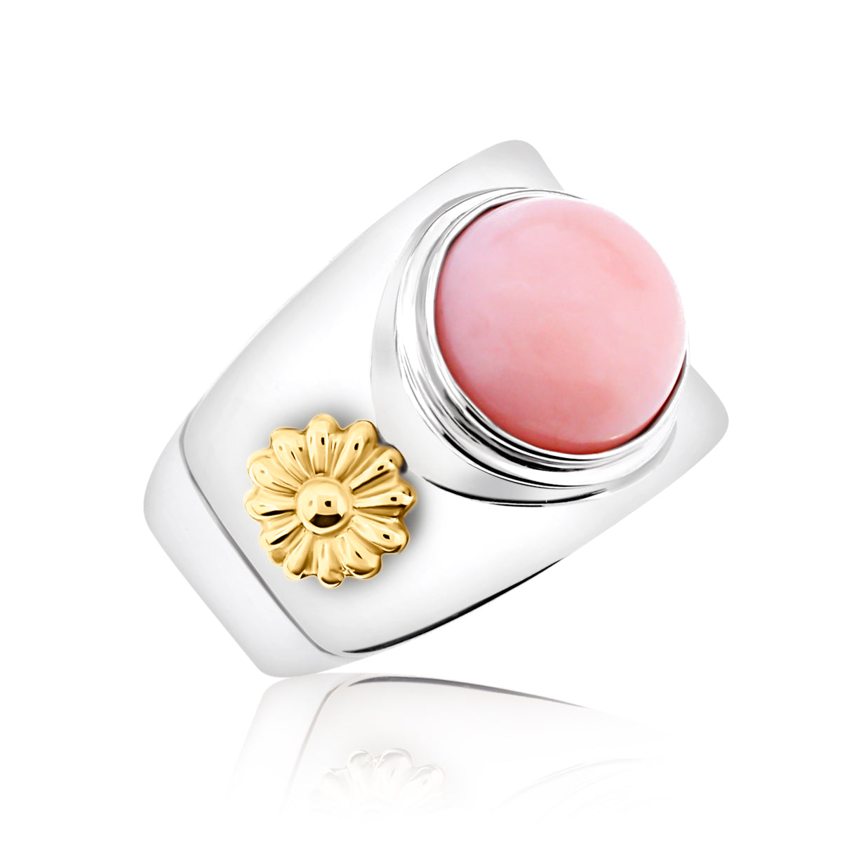 Meredith Leigh Pink Opal Statement Ring in Sterling Silver with 14K Gold Flower Accents