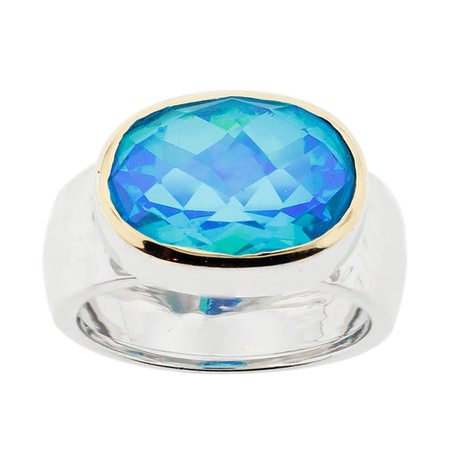 Paraiba Tourmaline Doublet Ring – 14K Gold & Sterling Silver